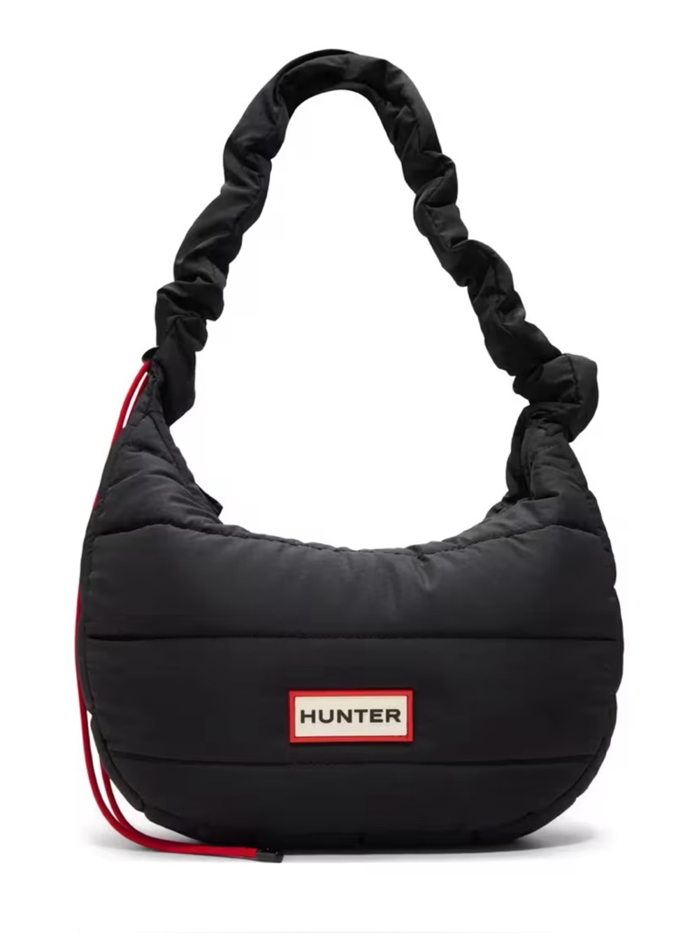Hunter Black Quilted Messenger Bag with Red Accents